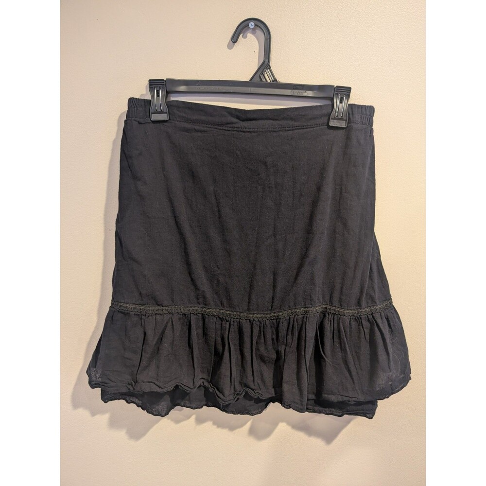 Mexico Women's Black 100% Cotton Large Layered Skirt Vacation Core Stretch Waist